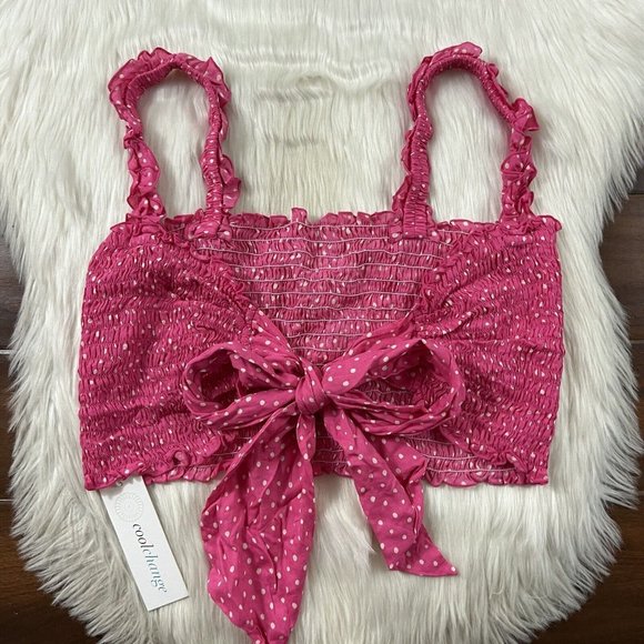 Coolchange Women's Size Large Pink Polka Dot Smocked Daria Top Tie‎ Back - Picture 7 of 10